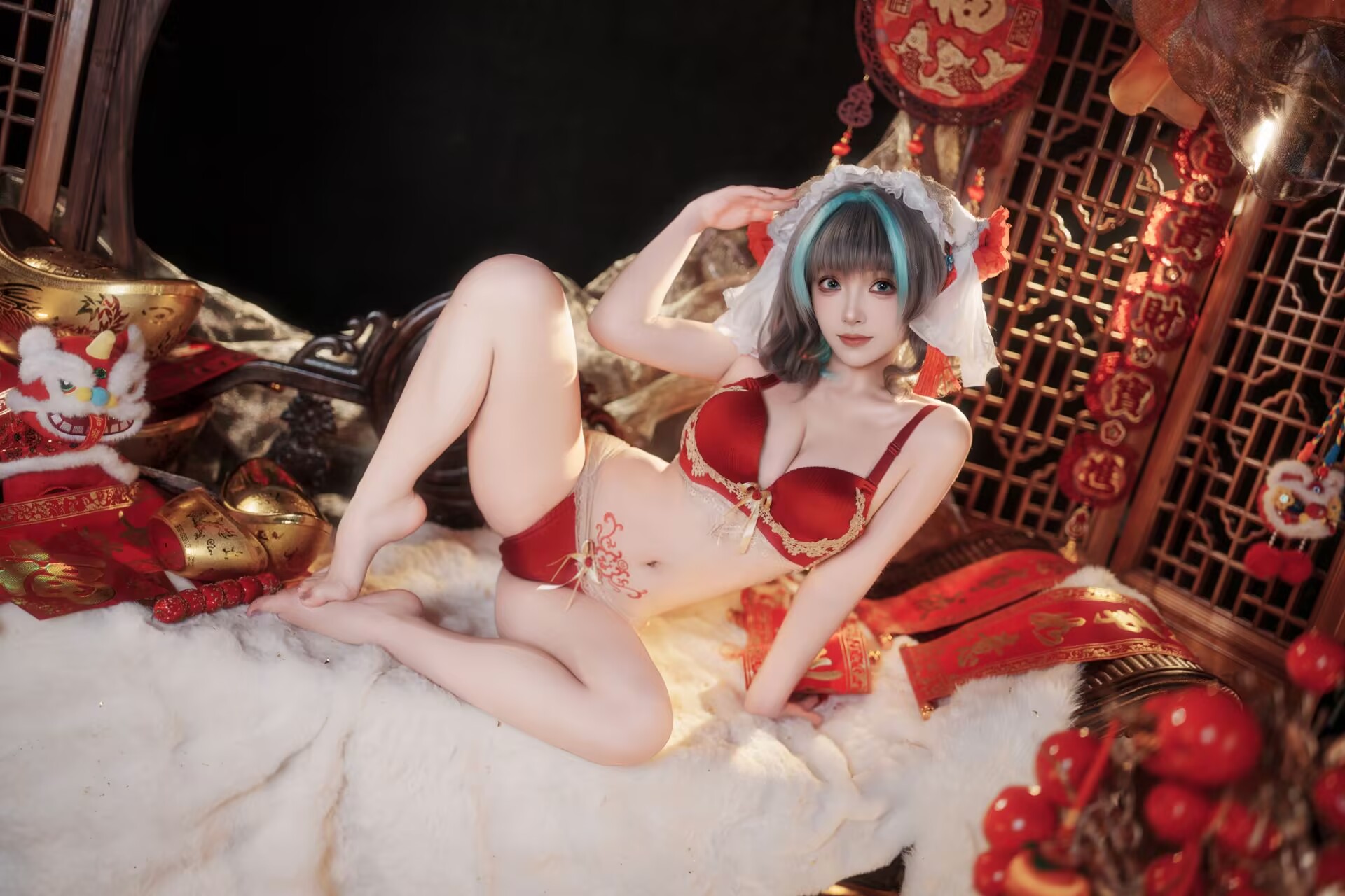 图片[2]-[COSPLAY/带视频] Bangni邦尼 – 碧蓝航线 柴郡新春旗袍 [81P 8V] [1.6G]