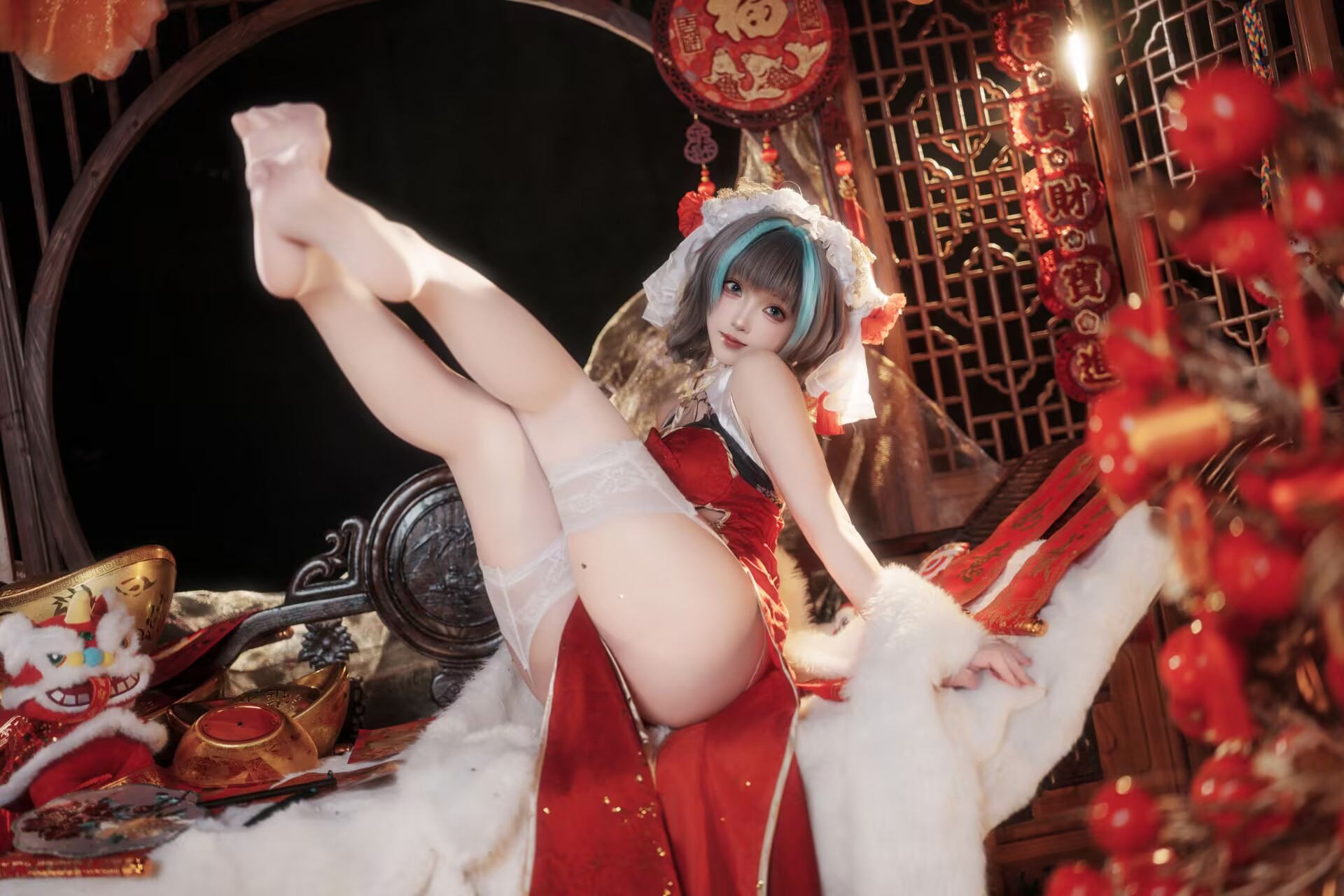 图片[4]-[COSPLAY/带视频] Bangni邦尼 – 碧蓝航线 柴郡新春旗袍 [81P 8V] [1.6G]