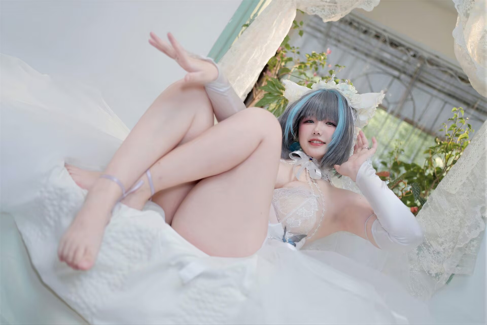 图片[2]-[COSPLAY/带视频] 阿半今天很开心 – 碧蓝航线 柴郡誓约花嫁 [130P 4V] [1.3G]
