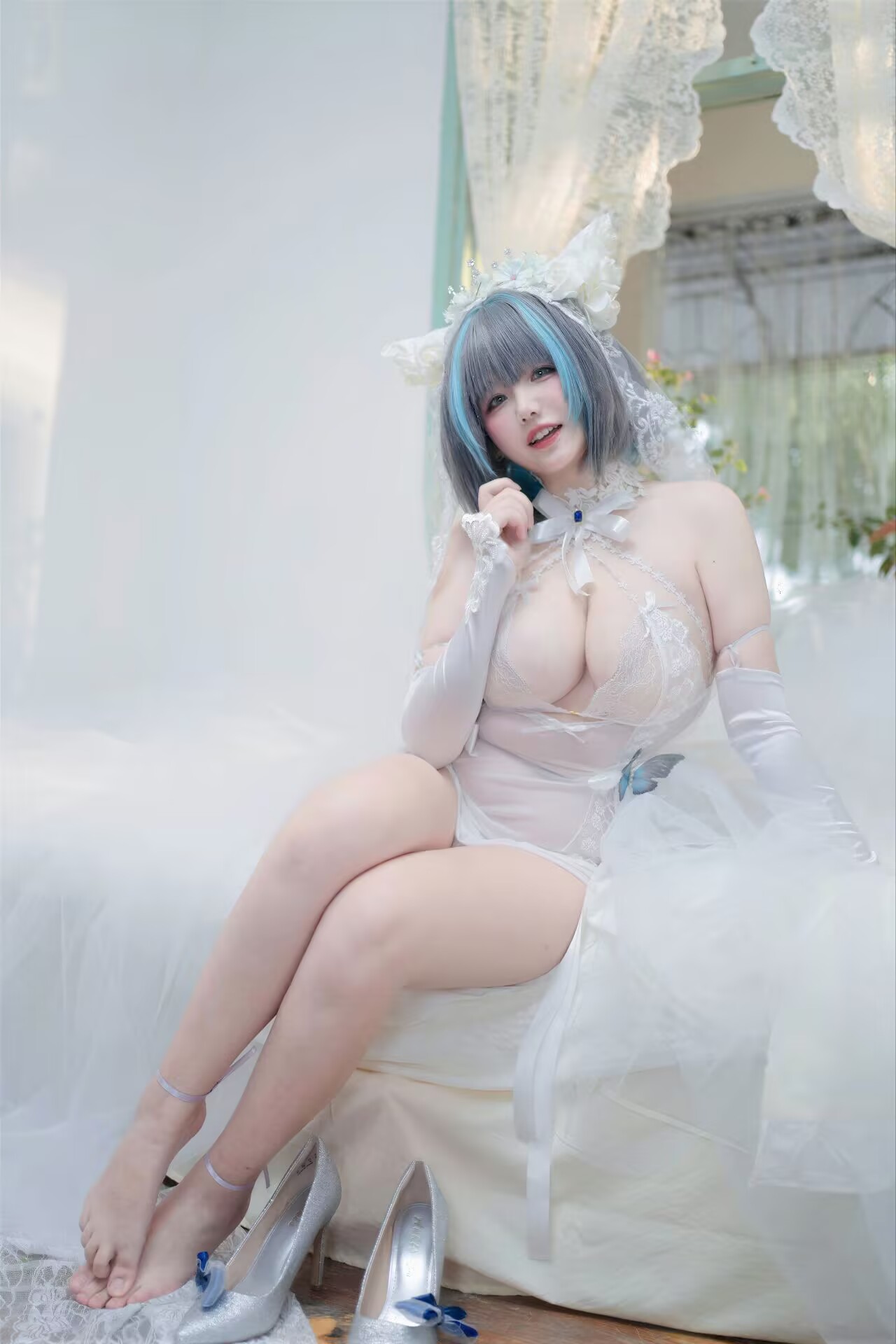 图片[4]-[COSPLAY/带视频] 阿半今天很开心 – 碧蓝航线 柴郡誓约花嫁 [130P 4V] [1.3G]